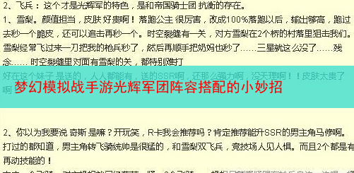 梦幻模拟战手游光辉军团阵容搭配的小妙招